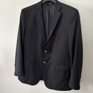 Jos A Banks Men's Black Blazer Jacket‎ Sport Coat Two Button Gold Accents 46L